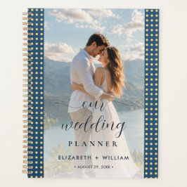 Agenda Casamento personalizado com bolinhas douradas e az