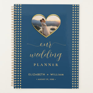 Agenda Casamento personalizado com bolinhas douradas e az