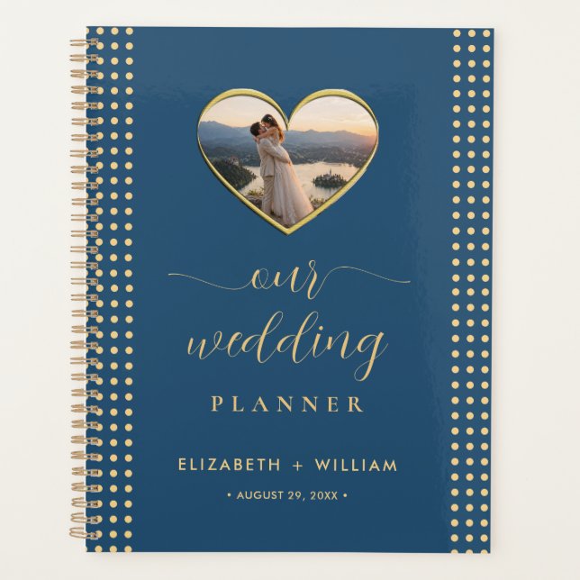 Agenda Casamento personalizado com bolinhas douradas e az (Frente)