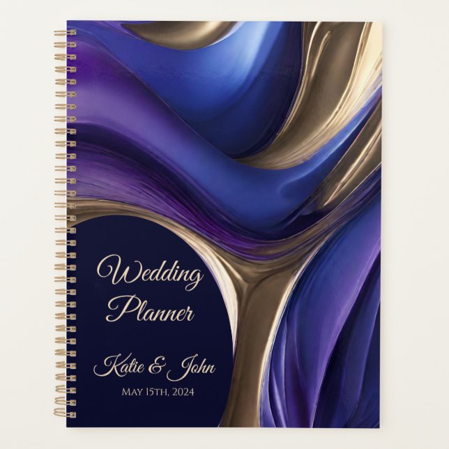 Agenda Casamento-Planejador-Moderno Abstrato-Azul Roxo Do (Frente)