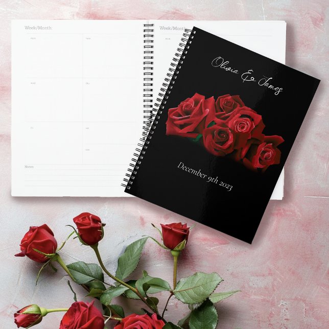 Agenda Casamento Preto Branco da Rosa vermelha (Criador carregado)