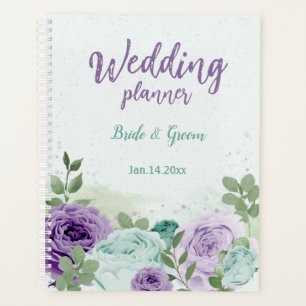 Agenda casamento romântico com flores azuis verdes
