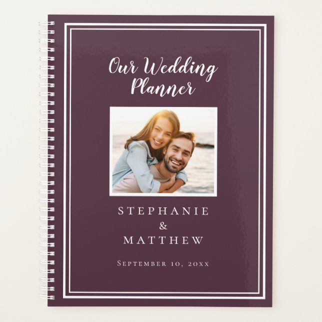 Agenda Casamento Roxo Cassis Simples Foto Personalizada B (Frente)