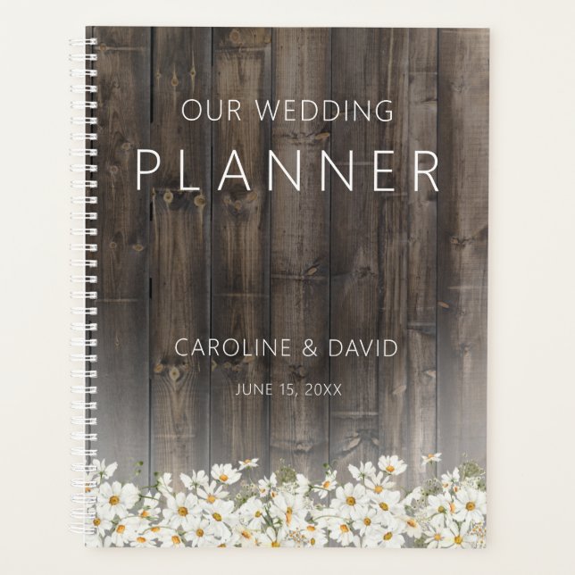 Agenda Casamento Russo de Barnwood e Daisies (Frente)