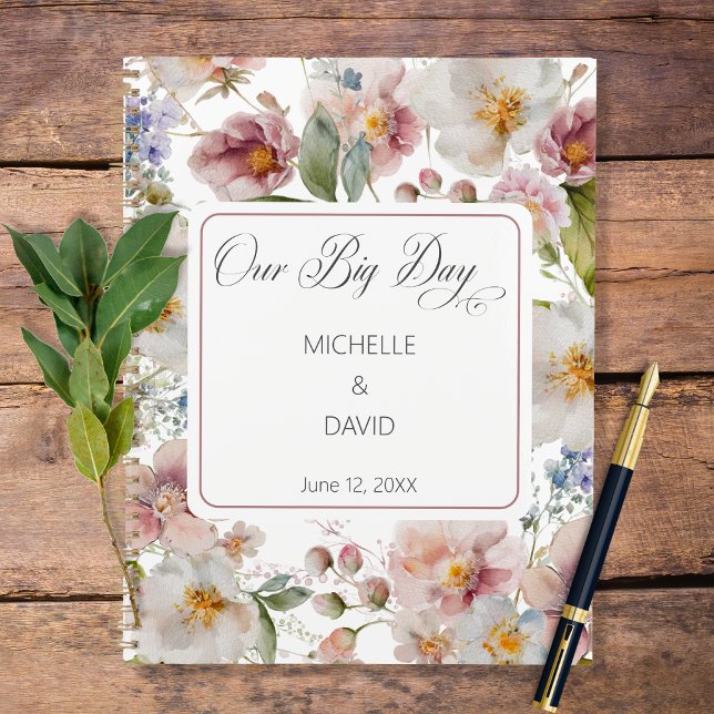 Agenda Casamento Rustic Blush Pink Flores Selvagens (Criador carregado)