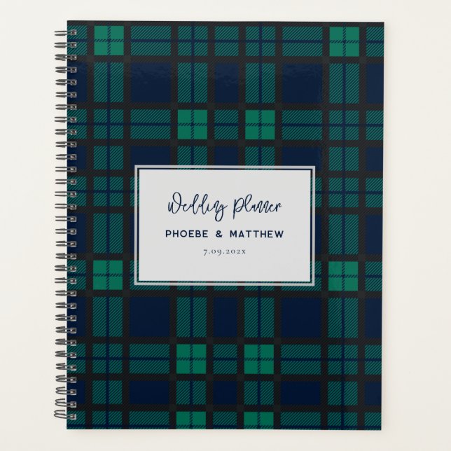 Agenda Casamento Rústico Blackwatch Script Tartan (Frente)