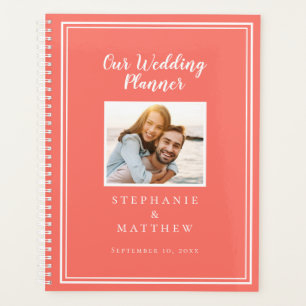Agenda Casamento Simples de Foto Personalizada Coral e Br