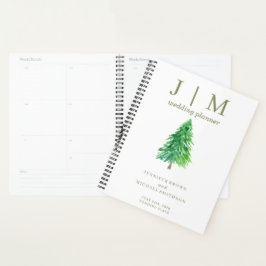 Agenda Casamento Simples Dia Floresta Árvore Aquarela