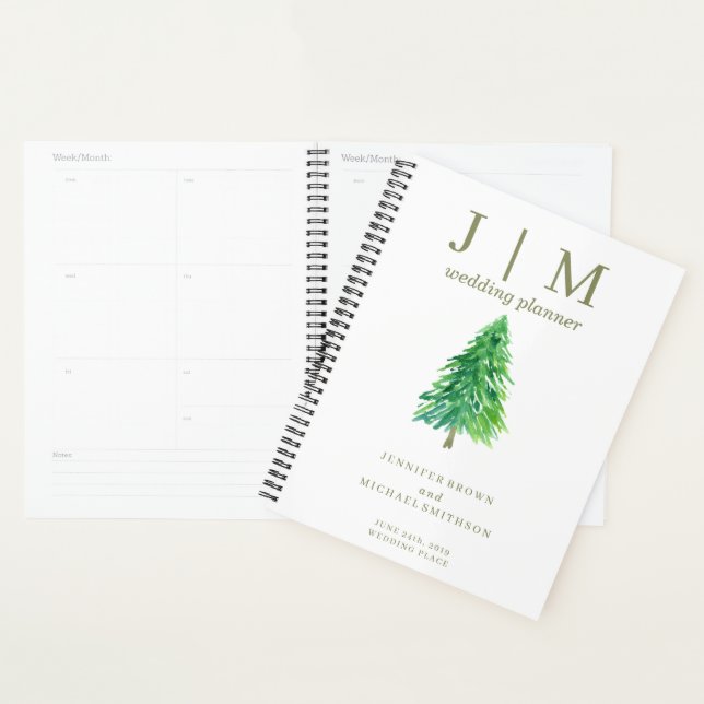 Agenda Casamento Simples Dia Floresta Árvore Aquarela (Exibição)