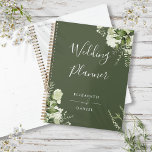 Agenda Casamento Verde-Verde-Floral Elegante<br><div class="desc">Elegante planificador de casamento floral de oliveira verde floral personalizado com seus nomes e data especial de casamento. Projetado por Thisnotme©</div>