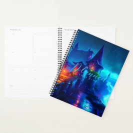 Agenda Castelo de Fantasia Cyberpunk Mágico Neon Noturno