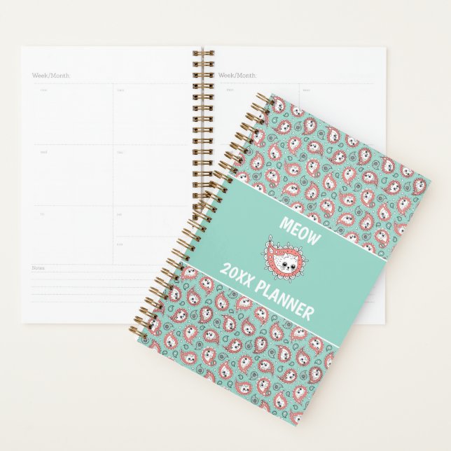 Agenda Cat Paisley - Coral e Mint (Exibição)