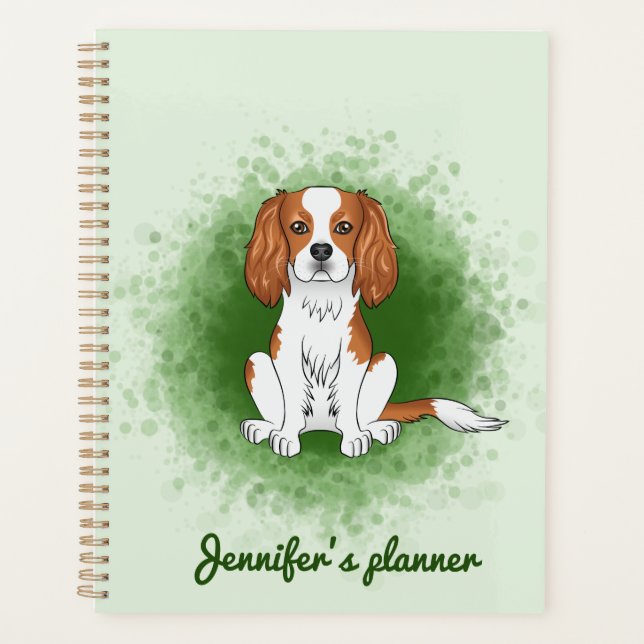 Agenda Cavalier King Charles Spaniel Blenheim em Verde (Frente)