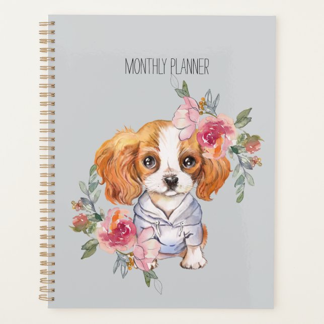 Agenda Cavalier King Charles Spaniel Fofo e Flores   (Frente)