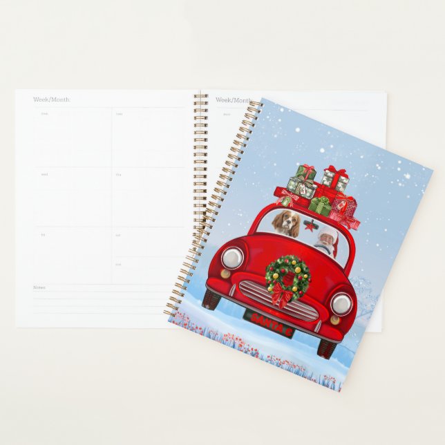 Agenda Cavalier King Dog Em Carro Com Papai Noel (Exibição)