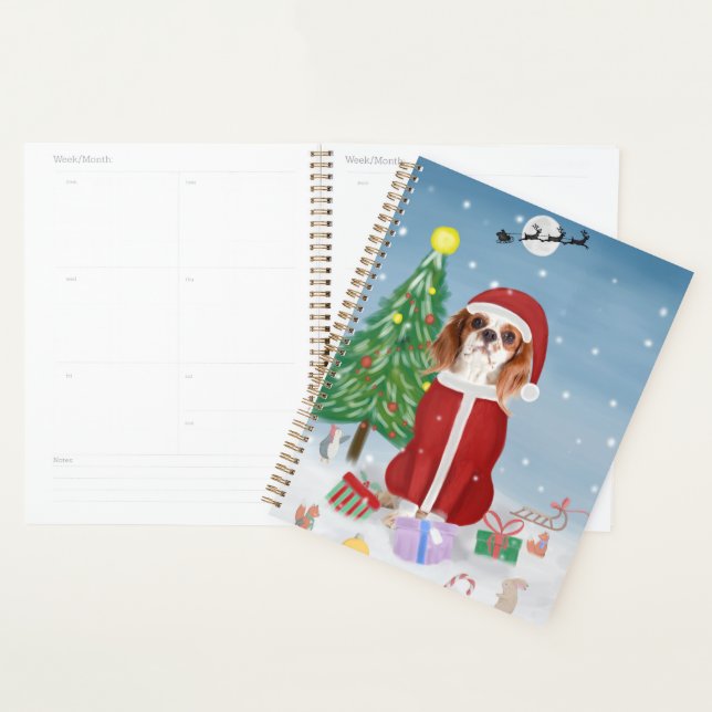 Agenda Cavalier King Dog em Neve com presentes de Natal (Exibição)