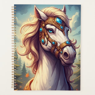 Agenda Cavalo Branco Majestoso Adorado Com Ouro Enjoado
