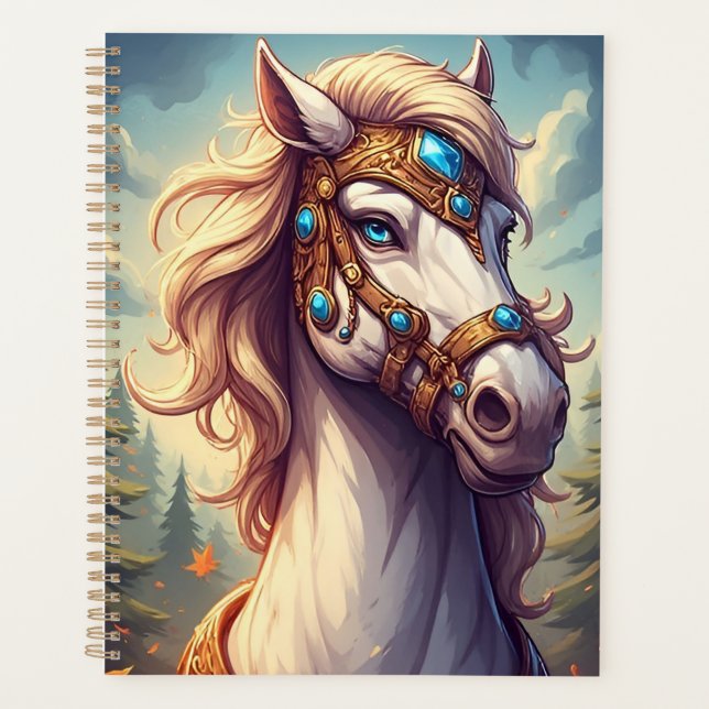 Agenda Cavalo Branco Majestoso Adorado Com Ouro Enjoado (Frente)