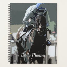 Cavalo De Corrida Com Jockey Em Blue Daily Planner