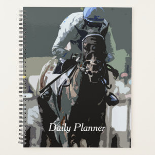 Agenda Cavalo De Corrida Com Jockey Em Blue Daily Planner
