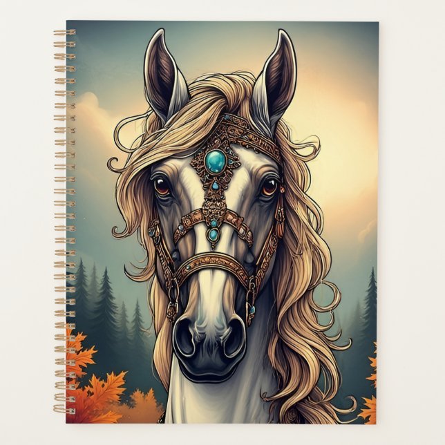 Agenda Cavalo Majestoso Adorado Com Ouro Enjoado (Frente)