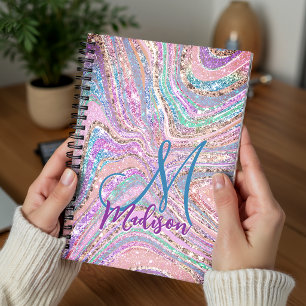 Agenda Cavalo-marinho arco-íris brilho arte girly marmore