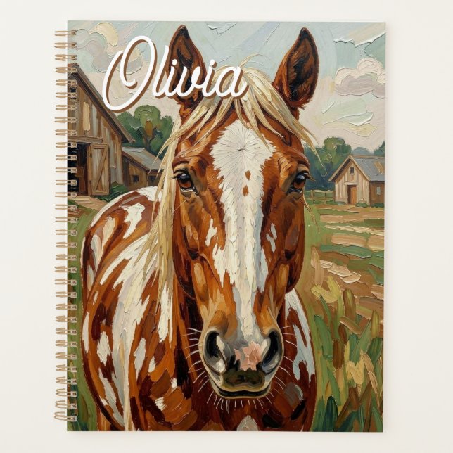 Agenda Cavalo Marrom e Branco Personalizado (Frente)