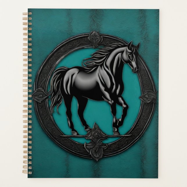Agenda Cavalo Negro Teal Equestre do País Ocidental (Frente)