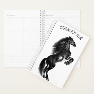 Agenda Cavalo selvagem preto-e-fundo - Desenho preto e br
