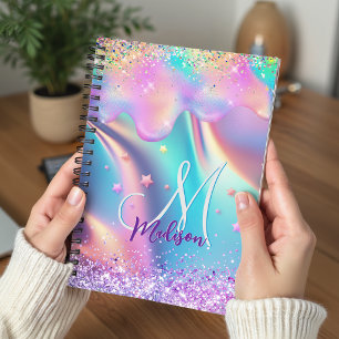 Agenda Cavalo unicórnio holográfico chic pingando monogra