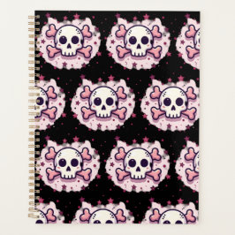 Agenda Caveira e Ossos Cruzados Rosa Pastel