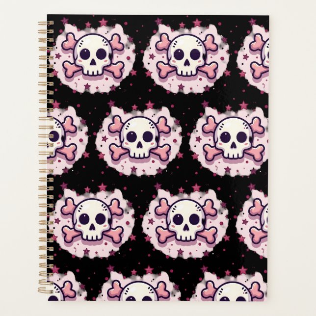 Agenda Caveira e Ossos Cruzados Rosa Pastel (Frente)