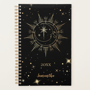Agenda Celestial Black e Faux Dourado Moon Sun Name Year