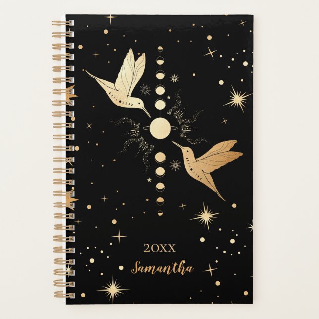 Agenda Celestial Black Hummingbird Dourado Nome da Lua An (Frente)