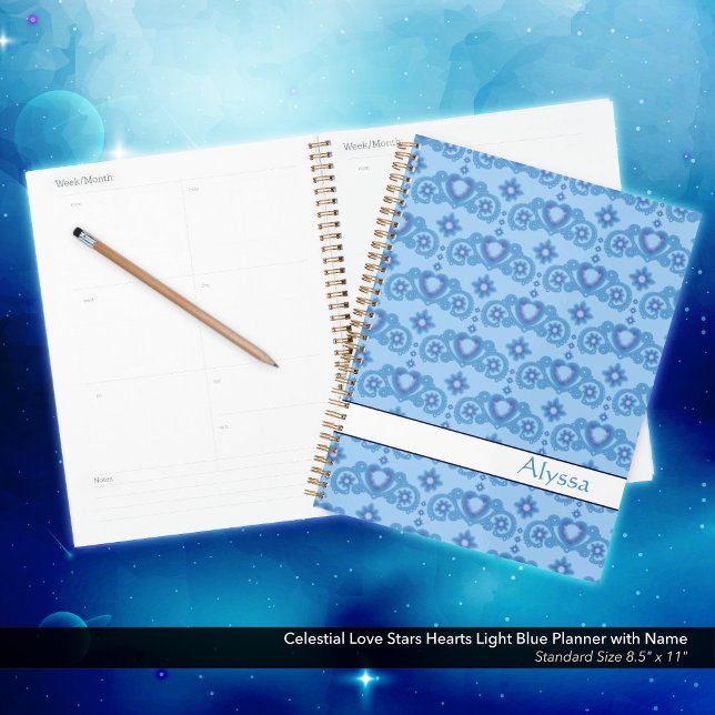 Agenda Celestial Love Stars Heart Name Light Blue (Celestial Love Stars and Hearts Light Blue Planner Personalized with Your Name. )