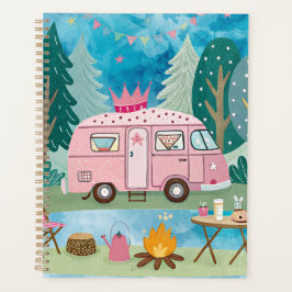 Agenda Cena de Acampamento de Camper Van, Cor-de-Rosa Whi