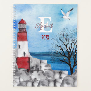 Agenda Cena de Aquarela do Farol Monograma Desatualizada