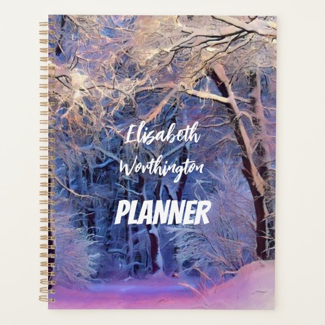 Agenda Cena de inverno com árvores nevadas aquarela  (Frente)