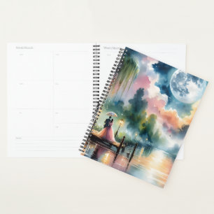 Agenda Cena Noturna Romântica de Moonlight Watercolor