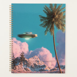 Agenda Cena surrealista de montanha com disco voador e pa