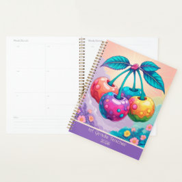 Agenda Cereja colorida para professora de 1rua de 2025