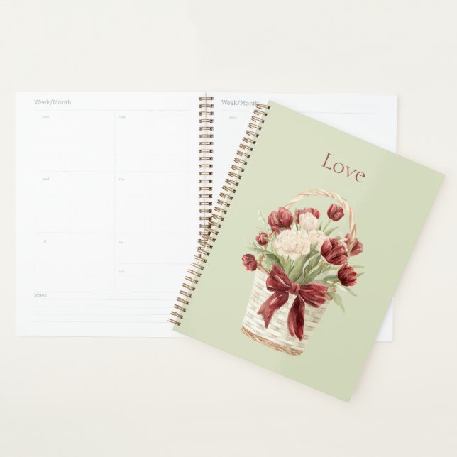 Agenda Cesto de Flores Tulipas Brancas Vermelhas (Exibição)