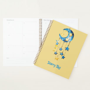 Agenda Céu Estrelado Azul Água Estrelas Amarelas Luas