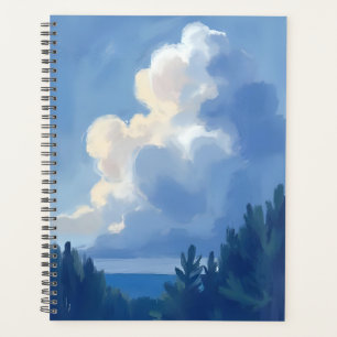 Agenda Céus Nublados Pintura em Aquarela da Floresta Az