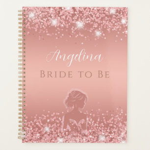 Agenda Chá de Noiva Luxuoso Elegante Rosa Dourado Brilhan