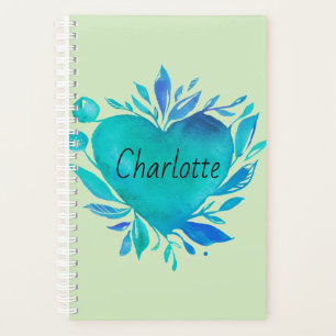 Agenda Charlotte Personalizada Blue Watercolor Heart