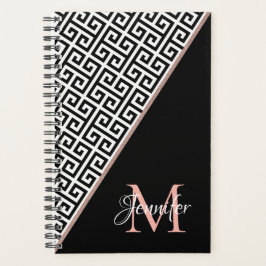 Agenda Chave Grega Diagonal em Folha de Ouro Rosa em Pret