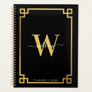 Agenda Chave grega Preta e Dourada Monograma