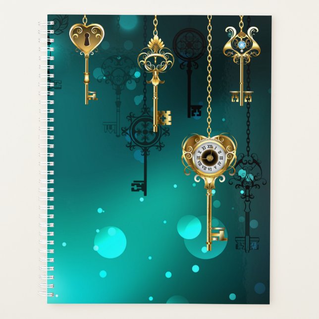 Agenda Chaves de Esqueleto Anticas em Fundo Verde (Frente)