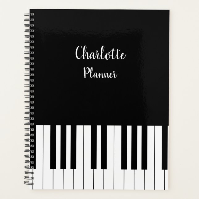 Agenda Chaves de Piano Pretas e Brancas com Nome Personal (Frente)